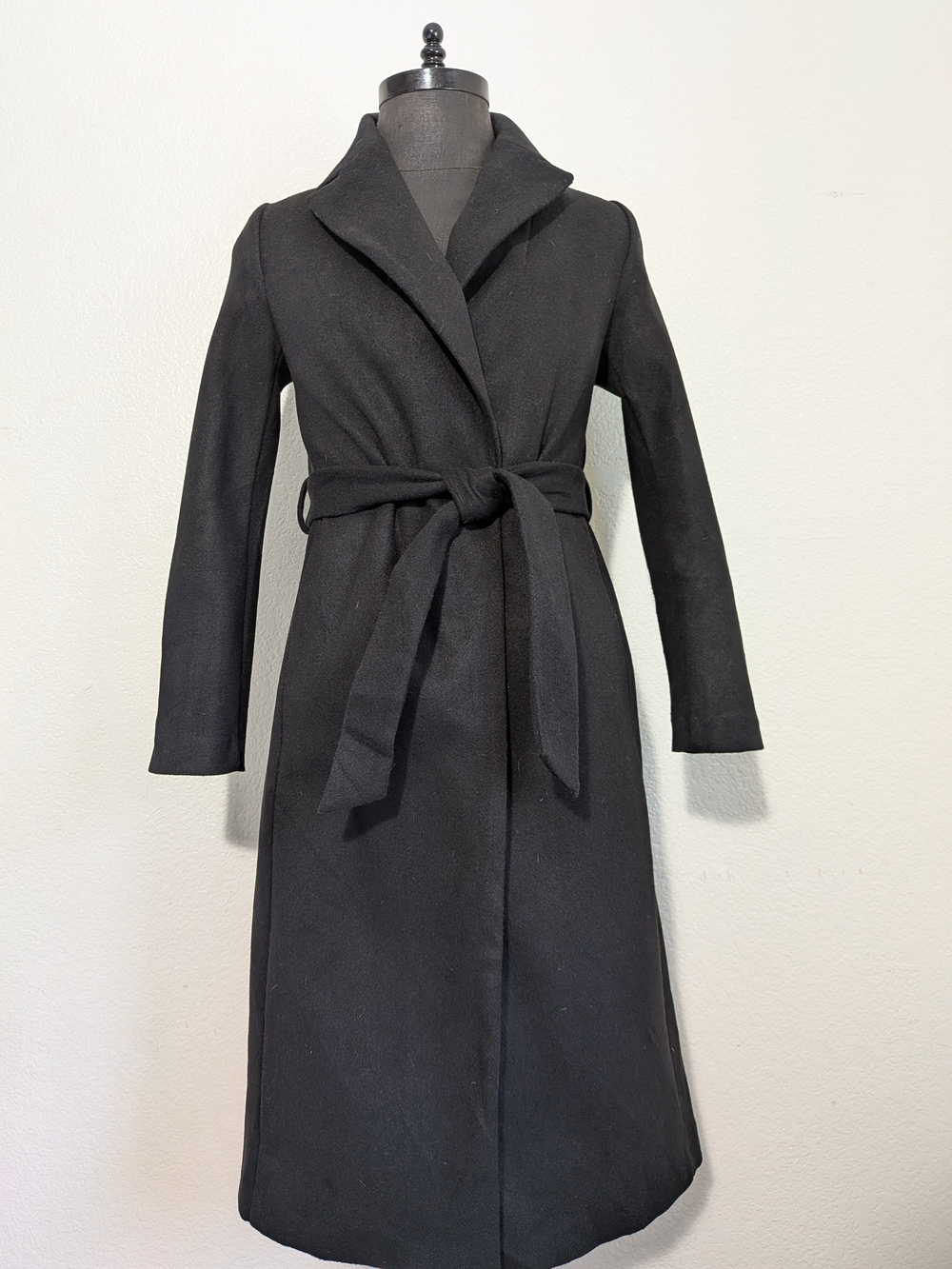NEW LOOK Black Polyester Blend Long Small Trench Coat with Belt & Side Pockets